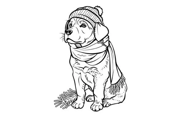 Cute Christmas Dog Coloring Page for Kid