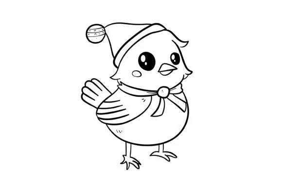 Cute Christmas Bird Coloring Page