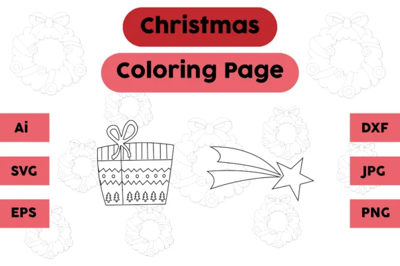 Christmas Coloring Page Gift Star Set 01