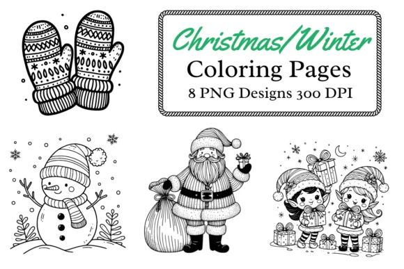 8 PNG Christmas/Winter Coloring Pages