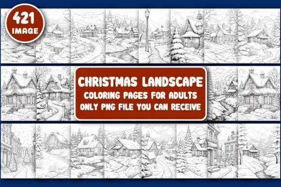 400+ Christmas Landscape Coloring Page
