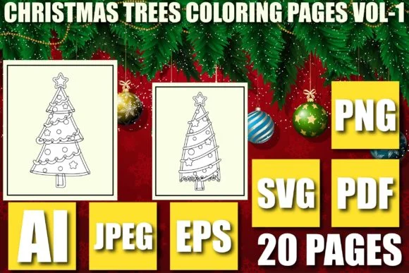 CHRISTMAS TREES COLORING PAGES VOL-1