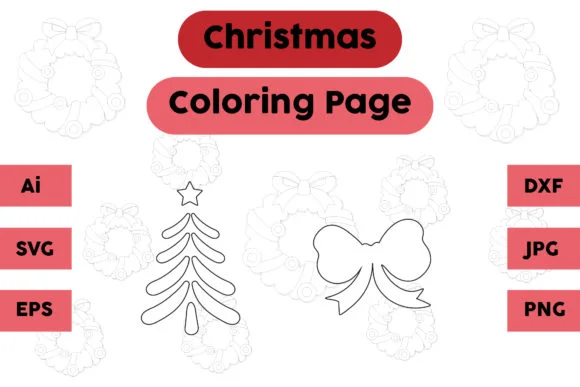 Christmas Coloring Page Tree Tie Set 03
