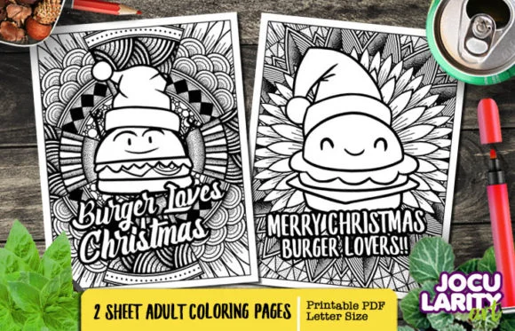 Christmas Hamburger Adult Coloring Page