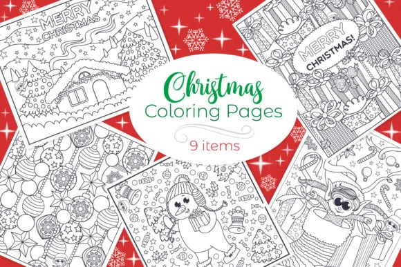 Christmas Coloring Pages 9 Vector Items