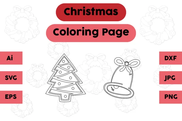Christmas Coloring Page Tree Bell Set