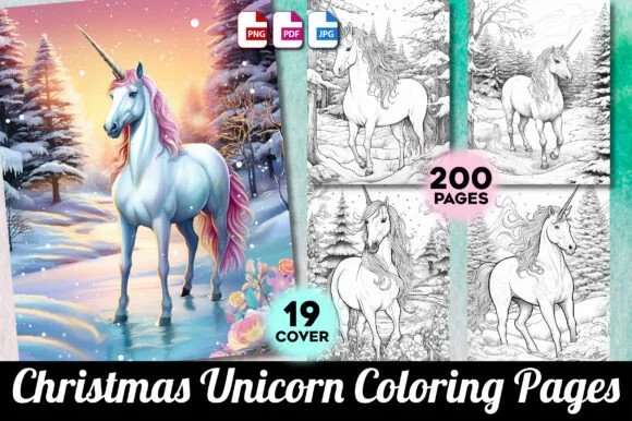 Christmas Unicorn Coloring Pages for KDP