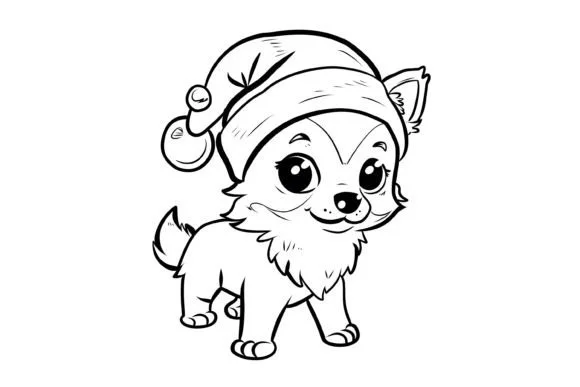 Kawaii Christmas Dog Coloring Page