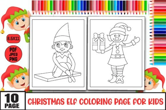 Christmas Elf Coloring Page for Kids