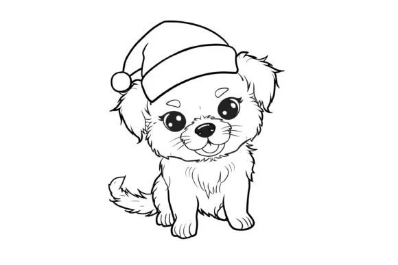 Kawaii Christmas Dog Coloring Page