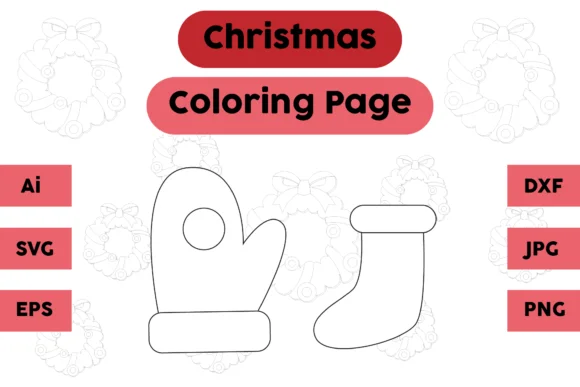 Christmas Coloring Pages Glove Socks Set