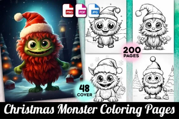 Christmas Monster Coloring Pages for KDP