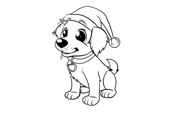Cute Christmas Dog Coloring Page for Kid