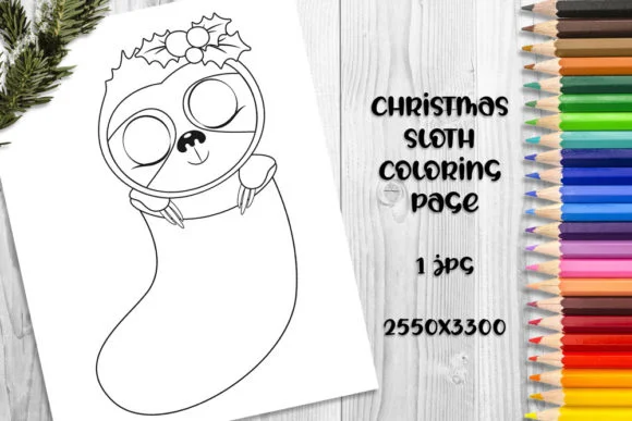 Christmas Sloth Coloring Page for Kids.