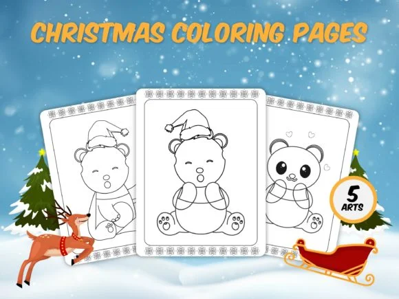 Christmas Cute Teddy Coloring Pages