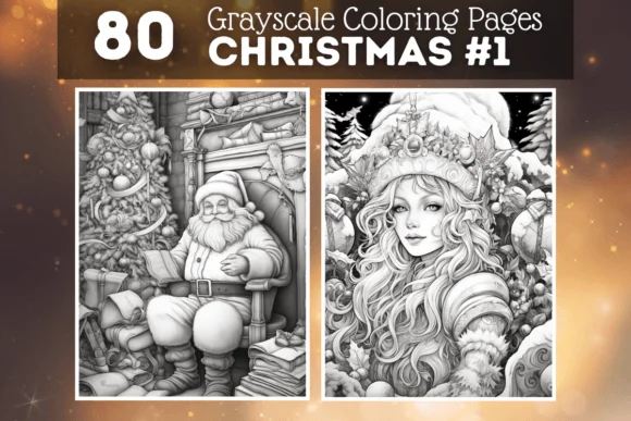 80 Christmas Greyscale Coloring Pages