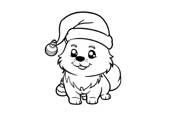 Kawaii Christmas Dog Coloring Page