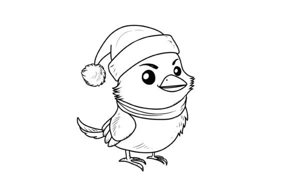 Cute Christmas Bird Coloring Page