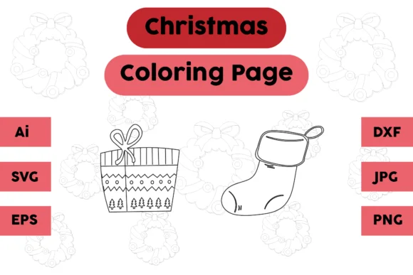 Christmas Coloring Page Gift Socks Set 2