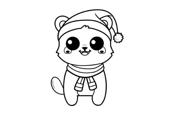 Cute Christmas Animal Kids Coloring Page