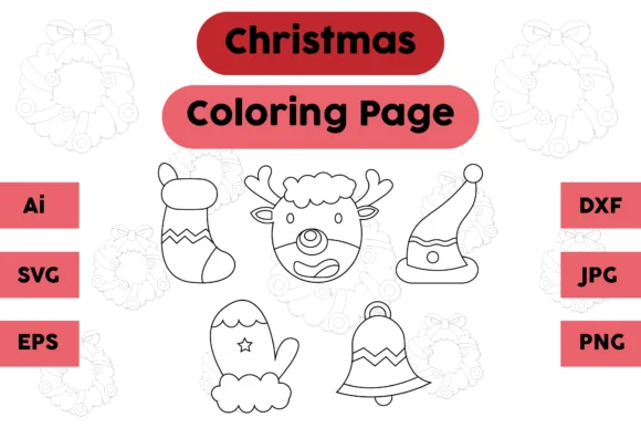 Christmas Coloring Page Sketch Set