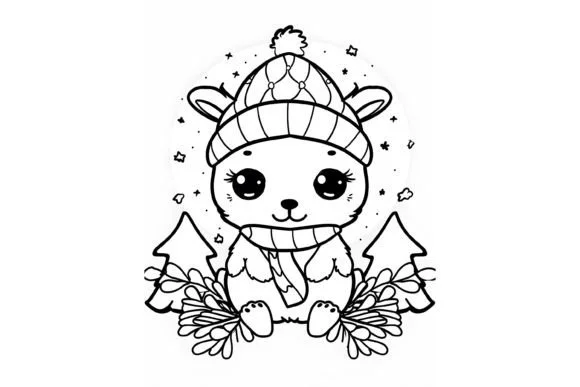 Cute Christmas Animal Kids Coloring Page