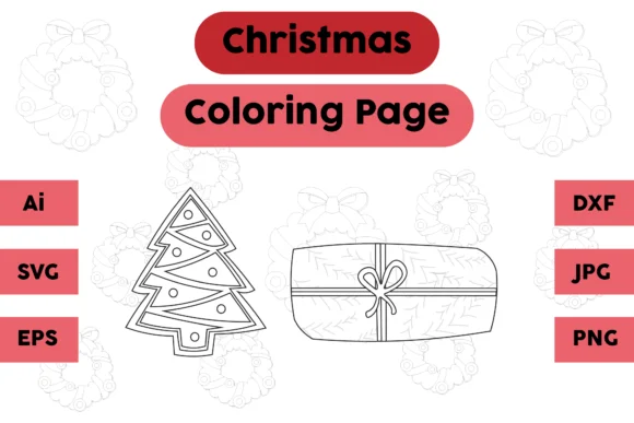 Christmas Coloring Page Tree Gift Set 03