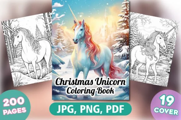 Christmas Unicorn Coloring Pages for KDP