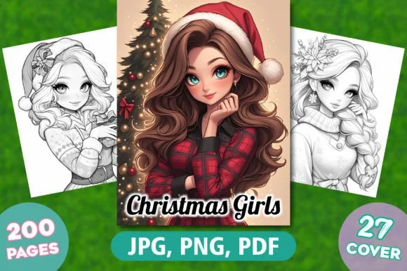 Christmas Girls Coloring Pages for Adult