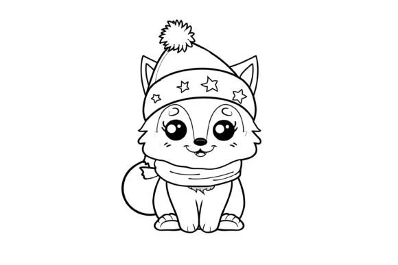 Cute Christmas Animal Kids Coloring Page