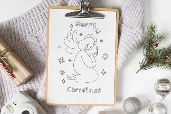Christmas Angel Coloring Page for Kids.
