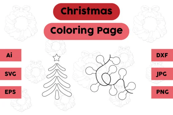 Christmas Coloring Page Tree Star Set 16
