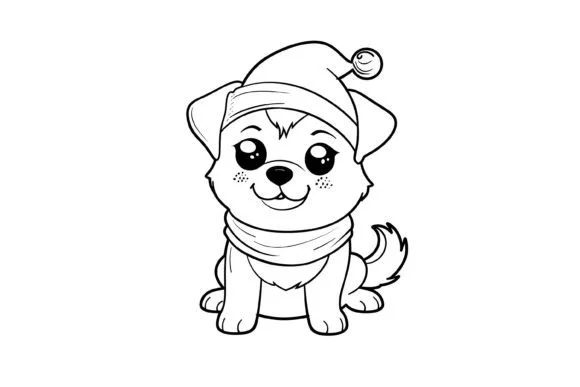 Kawaii Christmas Dog Coloring Page