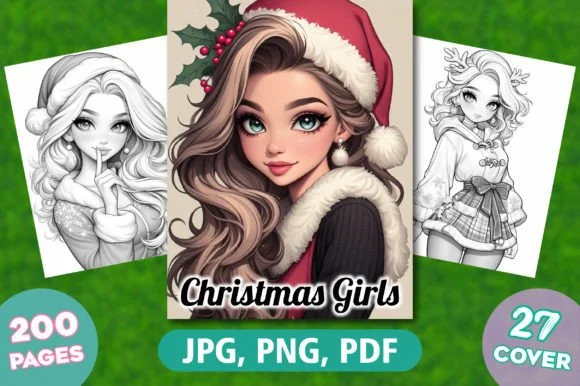 Christmas Girls Coloring Pages for Adult