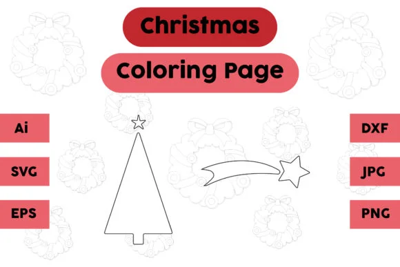 Christmas Coloring Page Tree Star Set 07