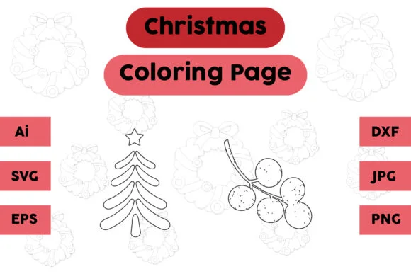 Christmas Coloring Page Tree Fruit Set 3
