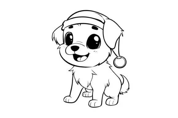 Kawaii Christmas Dog Coloring Page