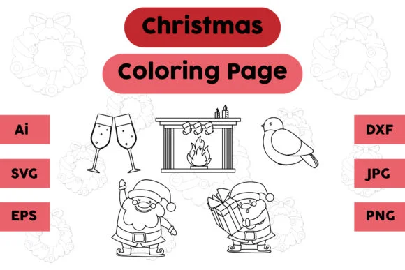 Christmas Coloring Page Bird Santa Set
