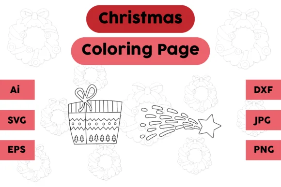 Christmas Coloring Page Gift Star Set 02