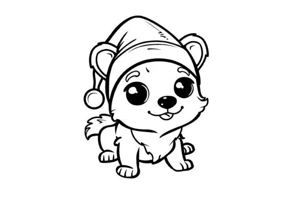 Kawaii Christmas Dog Coloring Page