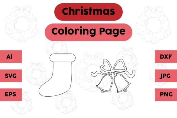 Christmas Coloring Page Socks Bell Set 2