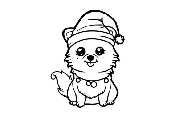 Kawaii Christmas Dog Coloring Page