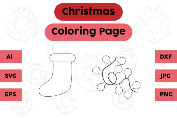 Christmas Coloring Page Socks Lamp Set 1
