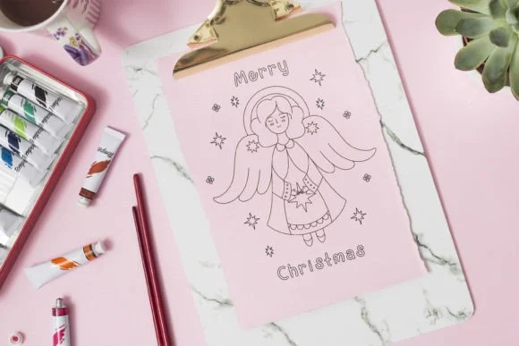 Christmas Angel Coloring Page for Kids.