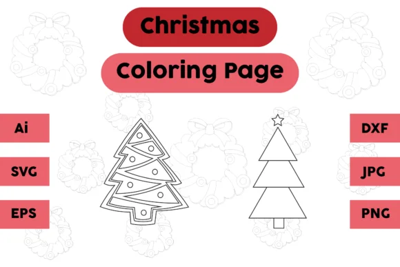 Christmas Coloring Page Tree Set 02