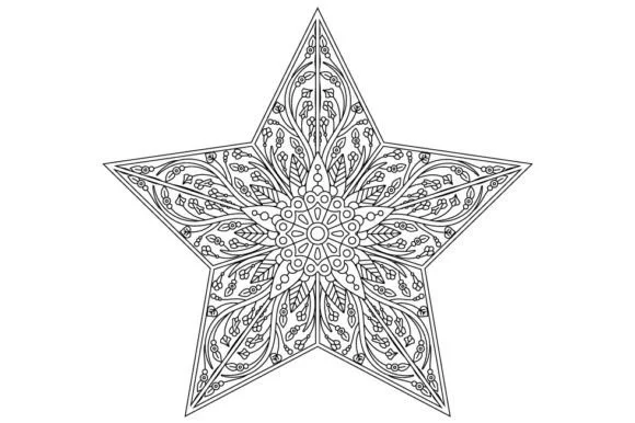Christmas Star Coloring Page with Floral