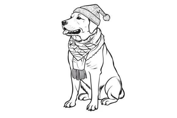 Cute Christmas Dog Coloring Page for Kid