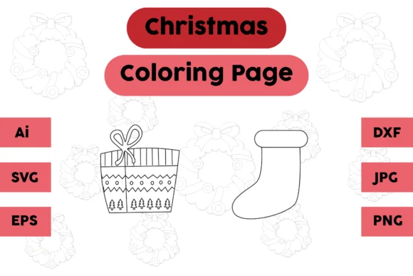 Christmas Coloring Page Gift Socks Set 1