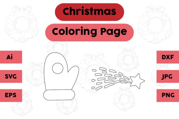 Christmas Coloring Page Glove Star Set 2