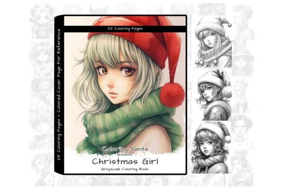 Christmas Girl Grayscale Coloring Book